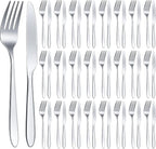 Nuenen 50 Pieces Stainless Steel Forks Silverware Set Dinner Forks and Knives Flatware Tableware Cutlery Set for Kitchen Restaurant(7.1 x 1 Inch, 8.4 x 0.7 Inch,Silver)