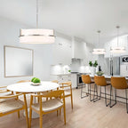 19.7" Modern Drum Chandeliers for Dining Room, 5-Light Brushed Nickel Chandelier with Round Linen Shades Hanging Large Drum Pendant Light Fixtures for Bedroom Living Room Entryway Foyer Kitchen