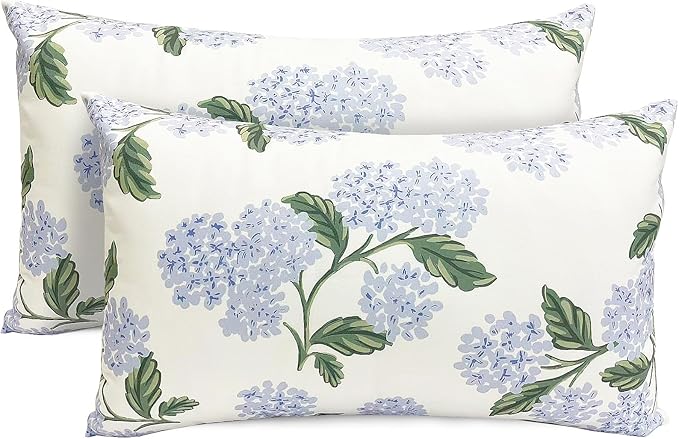 Decorative Throw Pillow Covers Set of 2 White Hydrangea Pillow Covers 12x20 inch Super Soft Short Plush Square Floral Throw Pillows,Farmhouse Outdoor Pillow Covers for Couch Living Room