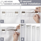 No Hook Shower Curtain, White Modern Chevron Striped Luxury Hotel Style, Washable Waterproof Fabric for Bathroom, 15 Seconds Quick Install, 72W x 74L Inches