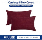 MIULEE Winter Pack of 2 Corduroy Pillow Covers 12 x 20 Inch Lumbar Christmas Throw Pillow Covers Burgundy Pillowcases for Sofa Bedroom Couch