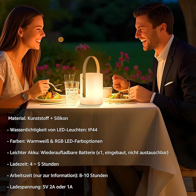 uuffoo LED Lamp Lantern Table Lamp Cordless Shower Lamp IP44 RGB and Warm White Dimmable for Indoor Outdoor Patio Camping Restaurant Home (White B)