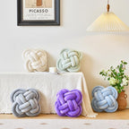 Xuyier Knot Pillow Ball, Decorative Throw Pillows with Velvet Fabric for Couch Bed, 12" Decor Knotted Square Floor Pillow Cushions for Living Room (12 Inches, Light Grey)