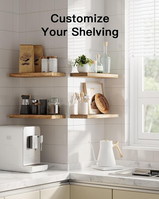 AMADA HOMEFURNISHING Floating Shelves, Paulownia Wood Wall Shelves for Bathroom/Living Room/Bedroom/Kitchen/Home Office, Wood Floating Shelf for Home Storage & Organization Set of 4 15.7" L x 5.9" W