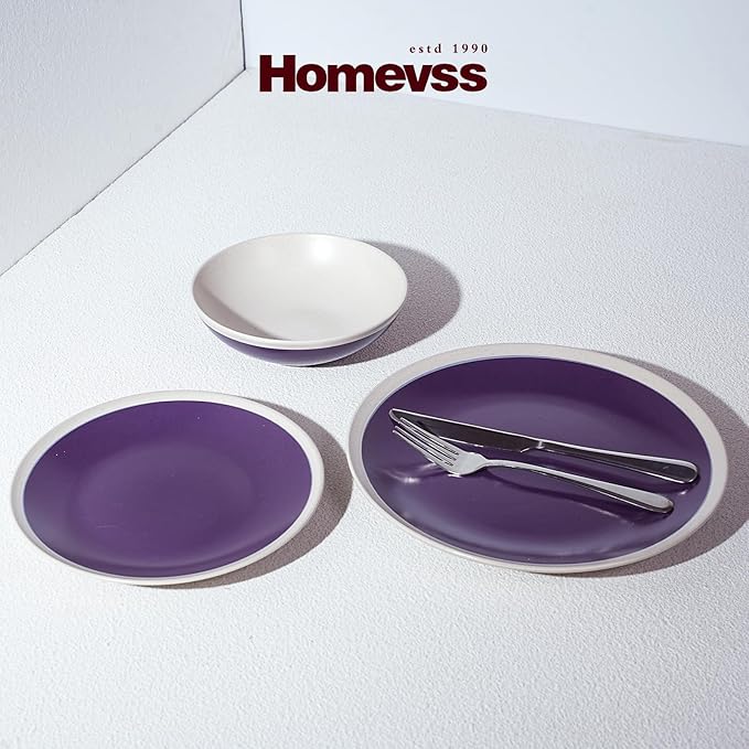 Rock Ridge Speckled Stoneware Dinnerware Set (18pc Set, Violet and Ivory)