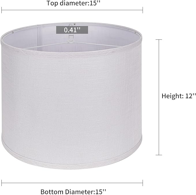 Drum Lamp Shades Set of 2, White Large Lampshades 15" Top X 15" Bottom X 12" Height, ALUCSET Large Lampshades Spider Fitter, Natural Linen Lamp Shade, Easy Assembly Required with 2 Lampshade Holders