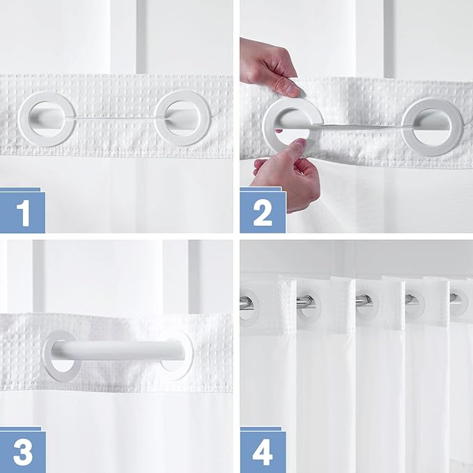 Furlinic No Hook Waffle Weave Shower Curtain with Snap in Waterproof Fabric Liner,Thick Textured Bathroom Curtains with Top Window,Machine Washable,White,71x78 Inch