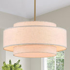 Modern 19.7" Drum Chandelier 4-Lights Vintage Modern Chandelier Light Fixture with Linen Shade Retro Farmhouse Drum Chandeliers for Dining Room, Kitchen Island, Living Room, Bedroom