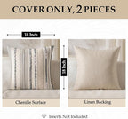 ANRODUO Pack of 2 Boho Decorative Throw Pillow Covers 18x18 Farmhouse Cushion Case Striped Chenille Pillow Cases Square Pillow Covers Accent Neutral Pillowcase for Sofa Couch Bed Fall, Gray Stripe