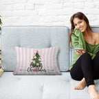 JINYO Coquette Pink Chinoiserie Christmas Pillow Covers 12x20, Grandmillennial Christmas Decor, Preppy Xmas Tree Lumbar Pillow Covers for Girls Room Dorm Apartment Sofa Couch