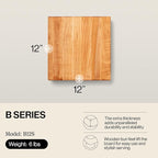 John Boos B Series Square Wooden Maple Cutting Board 12”x12” – 1.5” Thick, 6-lb Non-Reversible Butcher Block with Wood Bun Feet & Edge-Grain
