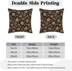 Vintage Tapestry Floral Soft Velvet Throw Pillow Covers Set of 2 Black Brown Bohemian Boho Carpet Flowers Decorative Pillow Covers 16x16 Inch Rustic Retro Rug Pillow Case For Sofa Couch Home Decor