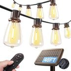 addlon 54FT(48+6) Solar String Lights Outdoor Waterproof with USB Port & Remote Control Dimmable Solar Patio Lights IP65 Solar Powered Edison LED Bulbs for Outside Bistro Camping