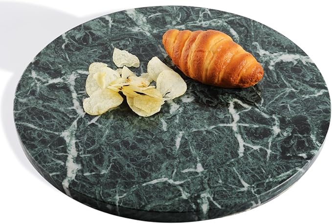 Koville Indian Marble Cutting Board for Kitchen, 16" Round Hand Crafted Marble Slab for Cheese, Charcuterie, Pastry Board - Wedding Gift, House Warming Gift(Indian Green)