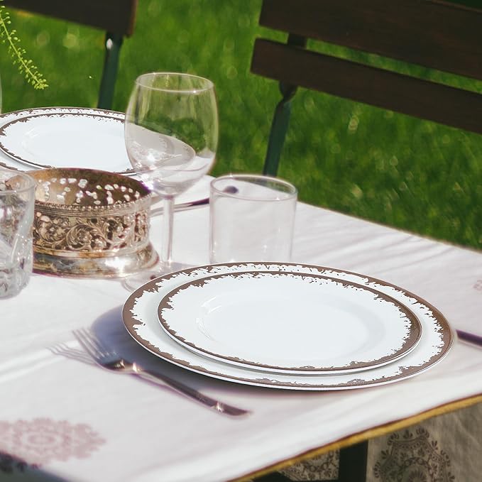 Melamine Dinnerware Set-12 Piece Melamine Plates and Bowls Set for 4,Lightweight yet Durable Dish Set,Camping/RV Unbreakable Serving Dishes, Dishwasher Safe, Off White