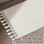 Savi Home Cotton Woven Jacquard Bathroom Rug, Woven Fringe Bathroom Mats, 100% Cotton, Non - Slip Bath Mat, Durable Thick Bath Mat 20”x38” with Fringes, Ivory