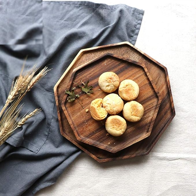 Set of 2 Acacia Wood Charcuterie Boards Round Wooden Serving Tray Fruit Platter Decor Trays Serving Ware Food Dish Serving Platters Cheese Board Square Party Trays Charger Plate Hosting Essentials
