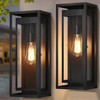19" Outdoor Wall Lights, 2 Pack Large Size Matte Black Outdoor Sconce Lights with Clear Glass Shade, Waterproof Porch Lighting Exterior Light Fixture for Front Door, Garage