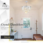 20” Modern Crystal Chandeliers, Chrome Round Chandeliers for Dining Room 3 Tiers 7 Lights Luxury K9 Crystal Ceiling Pendant Light Fixture for Foyer Bedroom Closet