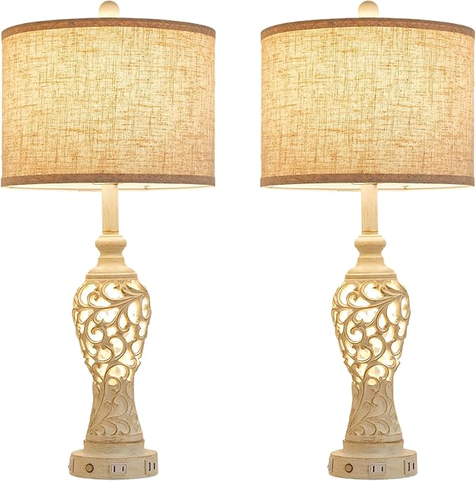 26" Farmhouse Table Lamp - 2 USB A+C 3-Way Dimmable Touch Lamps with Nightlight for Living Room Bedroom Lamp Bedside Nightstand Lamps (Bulb Included)