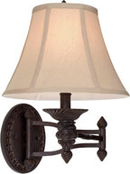 Barnes and Ivy Godia Vintage Rustic Swing Arm Wall Lamps Set of 2 Bronze Brown Metal Plug-in Light Fixture Beige Softback Fabric Bell Shade for Bedroom Bedside Living Room Reading House Home