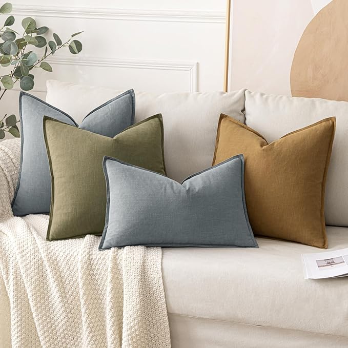 MIULEE Decorative Linen Lumbar Pillow Covers 12x20 Inch Gray Boho Farmhouse Neutral Couch Throw Pillows for Bed Pack of 2 Accent Modern Pillowcase Sofa Livingroom Home Decor