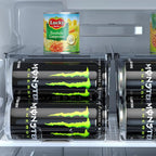 4 Pack Tall Skinny Can Organizer for Refrigerator, Stackable Large Soda Cans of 16oz & 17oz Beverage Energy Drink Container Holder Dispenser with Lid for Fridge, Clear Storage Plastic Bins