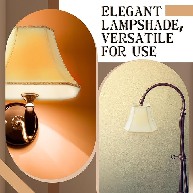 Set of 2 Medium Bell Lamp Shade 6.25" x 8" Top 11" x 16" Bottom 12" High (Spider) Rectangle Cut Square Replacement Vintage Silk Lampshade for Table Floor Living Room Bedroom (Eggshell)
