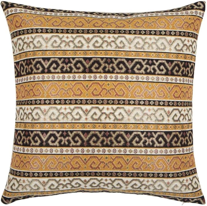 Decorative Retro Throw Pillow Covers Mustard Yellow and Black Kilim - 18 x 18 Inches Pillows, Boho Room Decor for Couch, Bohemian Square Case for Farmhouse, Ethnic, for Window Seat