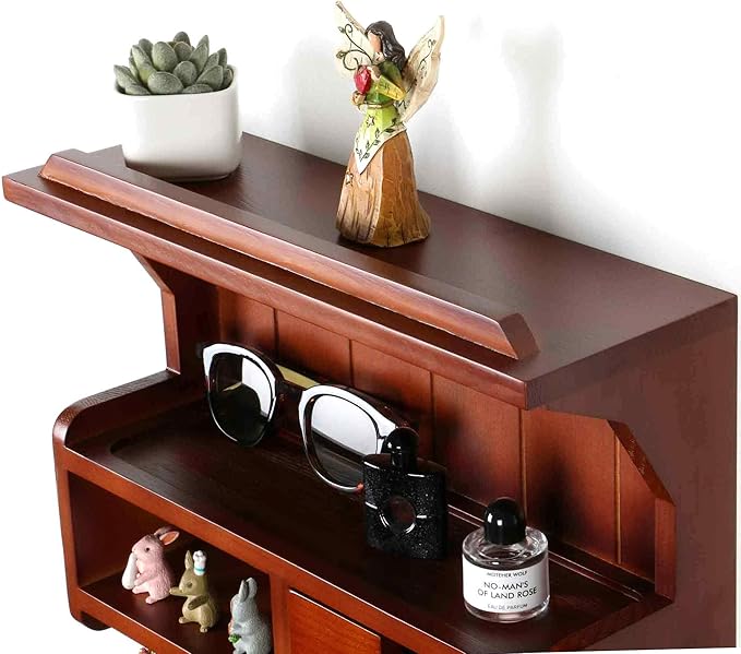 Key Holder for Wall, Mail and Key Holder, Mail Organizer Wall Mount with Storage Drawer and 6 Hooks, Easy Installation Key Rack for Entryway and Home Decor, Luxury Auburn