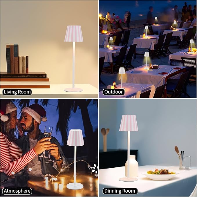 2 Pack Cordless Table Lamp, 5000mAh Portable Rechargeable LED Desk Lamp, 3 Color Modes Stepless Dimming Table Light with Memory Function, for Dinner, Patio, Home, Restaurant.