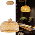 18inch Bamboo Rattan Pendant Light, Hand-Woven Wicker Boho Hanging Ceiling Lights Fixture, Beige Pendant Lamp Rustic Farmhouse Chandelier for Kitchen Island, Dining Room, Bedroom, Living Room