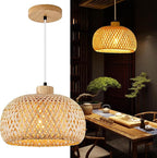 18inch Bamboo Rattan Pendant Light, Hand-Woven Wicker Boho Hanging Ceiling Lights Fixture, Beige Pendant Lamp Rustic Farmhouse Chandelier for Kitchen Island, Dining Room, Bedroom, Living Room