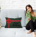 JINYO Coquette Red Christmas Ribbon Bow Pillow Covers 12x20, Red and Green Merry Christmas Pillow Covers for Couch Bed Living Room Bedroom Home