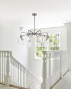 8-Light Brushed Nickel Chandelier with Clear Glass Shades, E26 Base Modern Pendant Light Fixture, Adjustable Swivel Heads Ceiling Lighting, Farmhouse Chandelier for Dining Room Kitchen Hallway