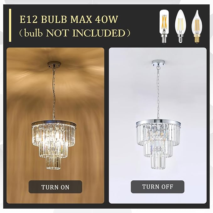 Modern Chrome Crystal Chandeliers 16" Small Pendant Light Luxury 3 Tiers 6-Light K9 Crystal Ceiling Pendant Round Light Fixture for Dining Room Entryway Kitchen Bedroom Closet