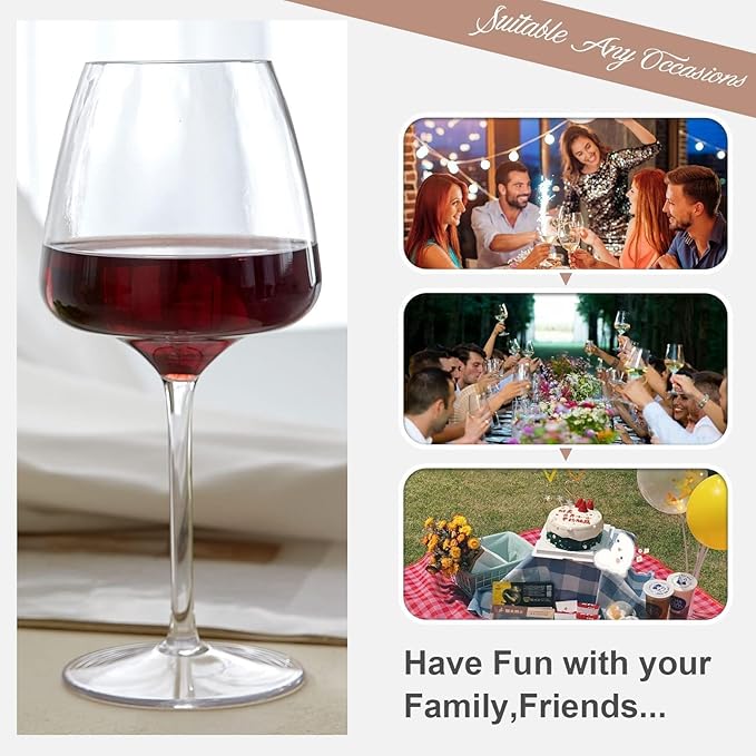 MICHLEY Floating Wine Glasses for Pool Unbreakable Tritan Plastic Red Wine Glasses with Stem Poolside Floating Cups 20.5 OZ, Dishwasher Safe, Set of 2