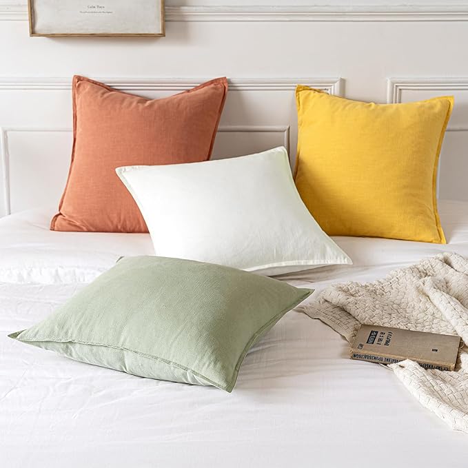MIULEE Decorative Linen Euro Sham Pillow Covers 22x22 Inch Coral Boho Farmhouse Neutral Couch Throw Pillows for Bed Pack of 2 Accent Modern Pillowcase Summer Sofa Livingroom Home Decor