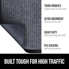 GORILLA GRIP Traffic Guard Door Mat, 60x36, Heavy Duty Welcome Mats, Commercial Office Space Doormat, Waterproof, Fade Resistant, Strong Rubber Backing, Low Profile, Shoe and Boot Scraper, Gray