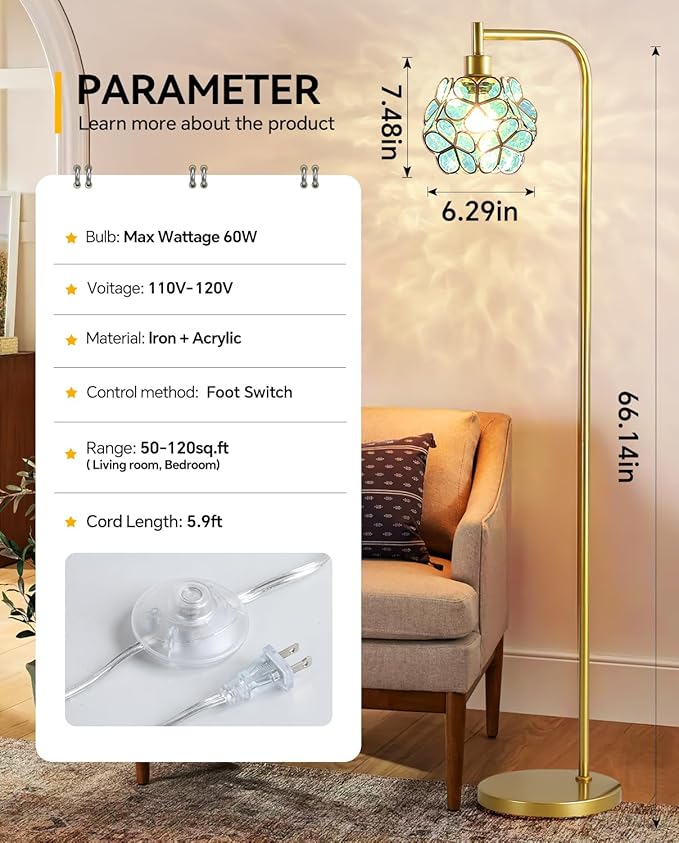 Flower Petals Tiffany Style Floor Lamp, Modern Green Flower Standing Lamp for Living Room, Vintage Acrylic Tall Lamp Decoration for Living Room,Corner, Bedroom(Bulb Included)