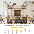 5-Light Farmhouse Chandelier, 17.72" Rustic Drum Dining Room Light Fixture, Vintage Wood Finish Metal Hanging Pendant Lighting, Industrial Candle Chandeliers for Living Room Kitchen Entryway Bedroom