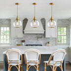 Pendant Lights Kitchen Island: 3 Pack Gold Light Fixture Modern with Clear Glass - 10 Inch Mid Century Globe Kitchen Lighting Fixtures Ceiling for Foyer Bedroom