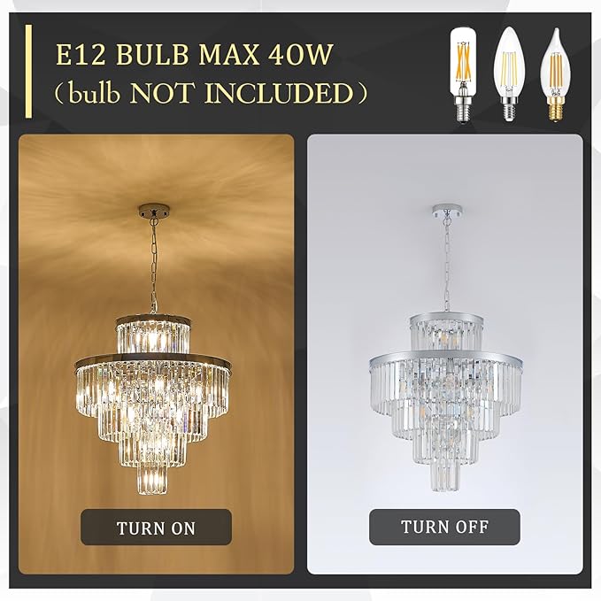 Modern Crystal Chrome Chandelier 15 Lights 24" Round Light Fixture Luxury 5-Tier K9 Crystals Chandelier Contemporary Pendant Lighting for Dinning Room Living Room Foyer Kitchen