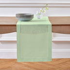 Solino Home Linen Light Green Hemstitch Table Runner 48 Inches - 100% Pure Linen Small Table Runner 14 x 48 Inch Ideal for Dresser and Coffee Tables - Classic Hemstitch