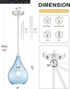 TENGXIN 8 Inch Hanging Light for Kitchen Island,Kitchen Pendant Lighting Over Island,Brushed Nickel Finished Blue Glass Pendant Light,Farmhouse Pendant Light for Dining Room,TXPLBN13-L