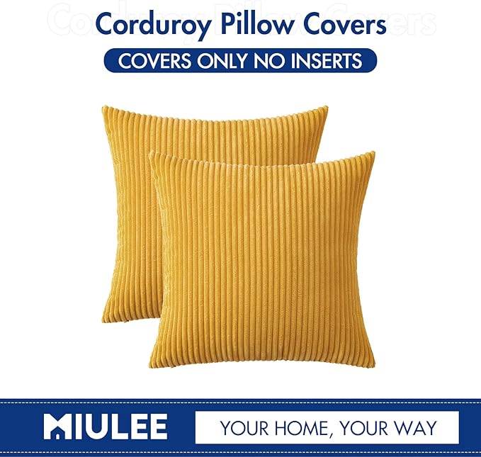 MIULEE Pack of 2 Mustard Yellow Fall Pillow Covers 16x16 Inch Soft Decorative Throw Pillow Covers Corduroy Pillowcases for Sofa Bedroom Couch