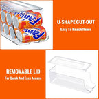 4 Pack Soda Can Organizer for Refrigerator, Stackable Canned Food Pop Cans Container Can Holder Dispenser with Lid for Fridge Rack Freezer, Clear Storage Bins-Holds 12 Cans Each (Transparent)