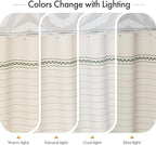 AmazerBath Boho Shower Curtain, Modern Farmhouse Shower Curtain Set with Tassels, Rustic Faux Linen Green Striped Shower Curtain with Hooks, Light Tan Toned, 72x72 Inches