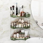 3-Tier Corner Bathroom Counter Organizer with Top Toothbrush Holders,Large Makeup Organizer Countertop with Brush Holder,Skincare Organizers Corner,Exquisite Vanity Organizer (Green, 3 Tier)