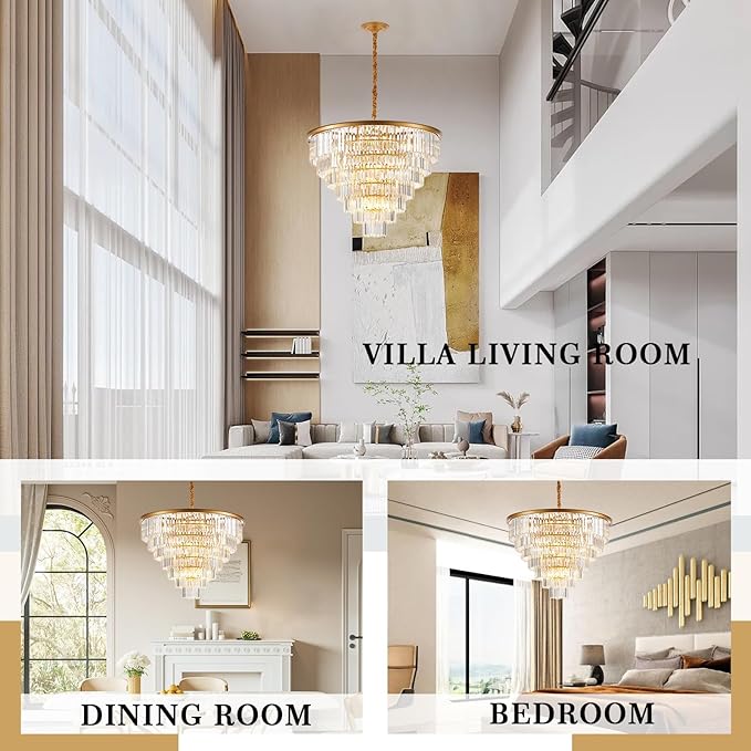 7-Tiers 22 Lights Gold Crystal Chandelier Luxury 35.46" Modern Contemporary Crystal Pendant Ceiling Lighting Crystals Light Fixture for Living Room Hotel Lobby Restaurant Foyer High Ceiling